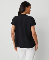 Ann Taylor Split Neck Blouse Black Women's