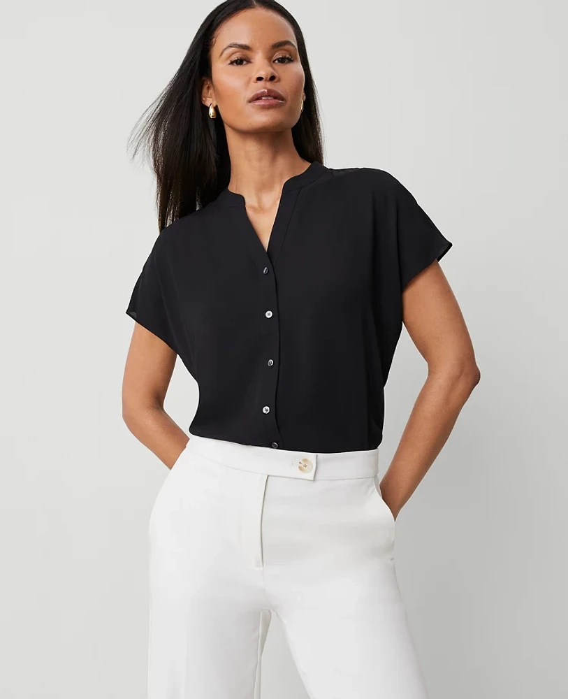 Ann Taylor Split Neck Blouse Black Women's