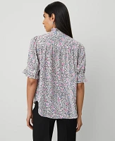 Ann Taylor Petite Floral Ruffle Collar Blouse Orchid Glow Women's