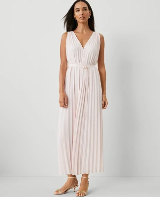 Ann Taylor Petite Pleated Maxi Swing Dress Size Large Pale Peony Women's