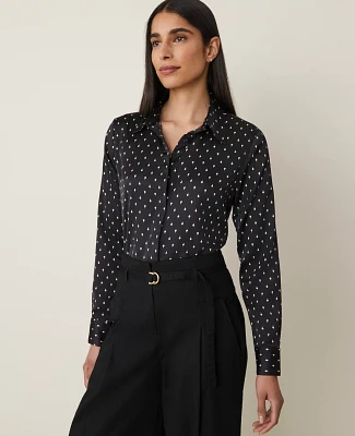 Ann Taylor Petite Dotted Essential Shirt Black Women's