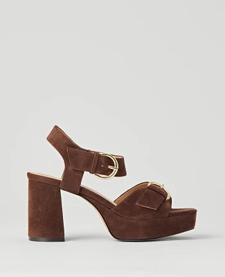 Ann Taylor Chunky Buckle Suede Platform Sandals Women's