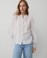 Ann Taylor Tall Striped Cutout Smocked Cuff Blouse Pink / Navy Women's