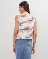 Ann Taylor Weekend Collection Eyelet Bubble Hem Top Tan/White Women's