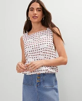 Ann Taylor Weekend Collection Eyelet Bubble Hem Top Tan/White Women's