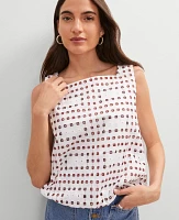 Ann Taylor Weekend Collection Eyelet Bubble Hem Top Tan/White Women's