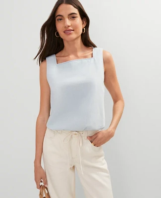 Ann Taylor Weekend Collection Bubble Hem Top Light Wash Blue Chambray Women's