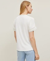 Ann Taylor Petite Lace Trim Mixed Media Top Women's