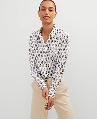 Ann Taylor Floral Satin Essential Shirt Winter White Women's