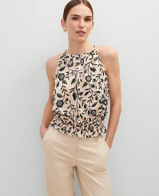 Ann Taylor Floral Shirred Tank Top Sands Edge Women's
