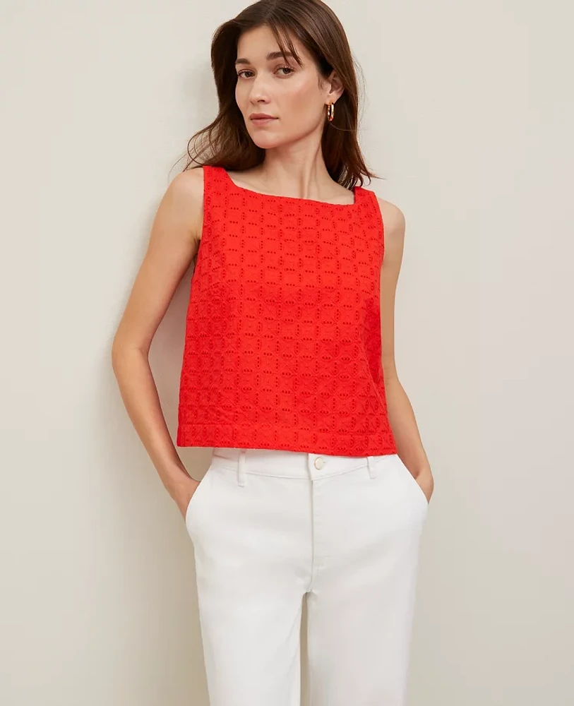 Ann Taylor Eyelet Linen Blend Tank Top Women's