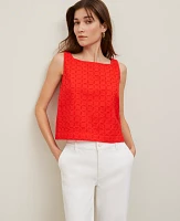 Ann Taylor Eyelet Linen Blend Tank Top Women's