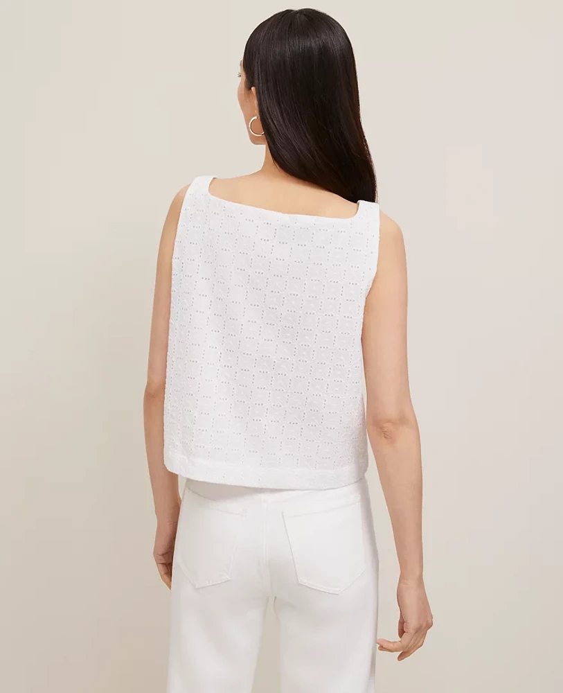 Ann Taylor Eyelet Linen Blend Tank Top Women's