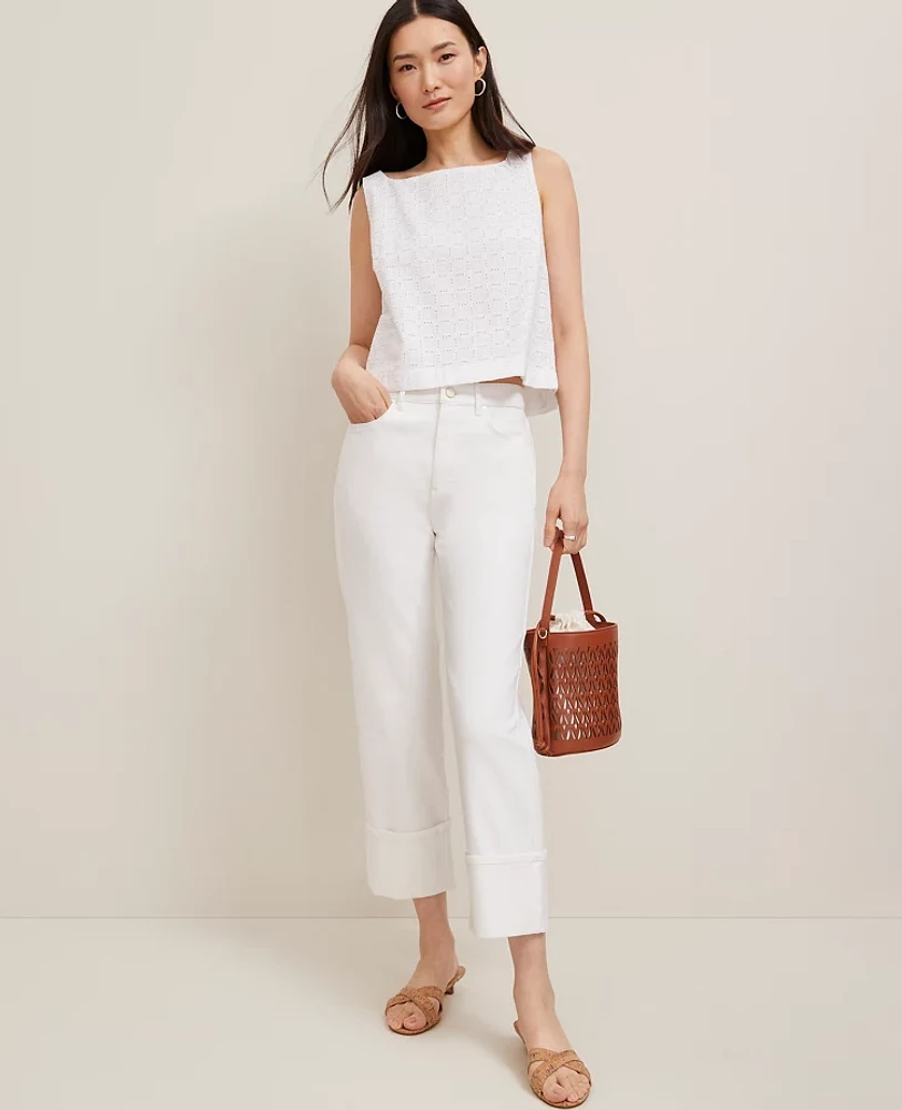 Ann Taylor Eyelet Linen Blend Tank Top Women's