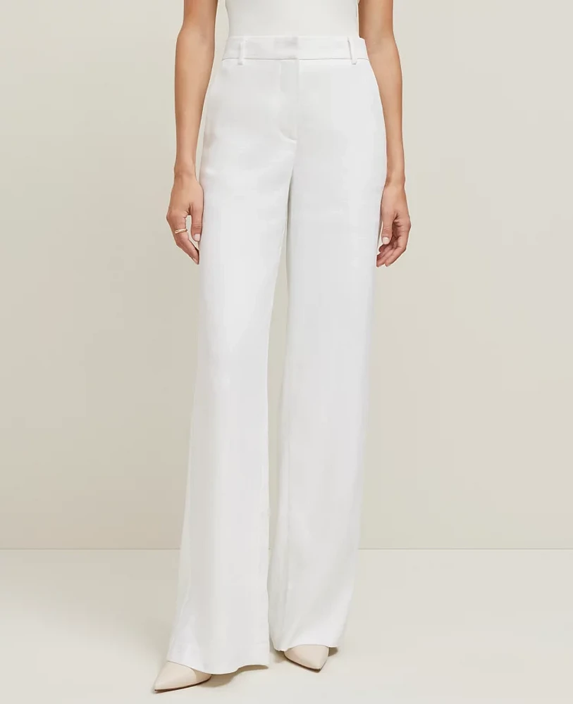 Ann Taylor The Wide-Leg Pant in Herringbone Linen Blend — Curvy Fit Size 12 White Women's