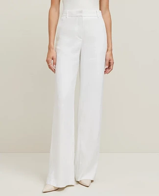 Ann Taylor The Wide-Leg Pant Herringbone Linen Blend — Curvy Fit White Women's