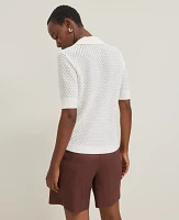 Ann Taylor Petite Pointelle Polo Sweater Size XS Winter White Women's