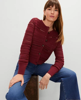 Ann Taylor Petite Pointelle Textured Cardigan Moroccan Red Women's