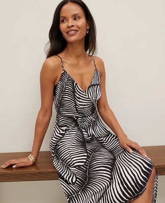 Ann Taylor Satin Strappy Sheath Dress in Palm Print Size 8 Black Women's