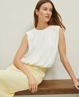 Ann Taylor Petite Pleated Bubble Hem Top Winter White Women's