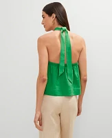 Ann Taylor Linen Blend Halter Top Natural Green Women's