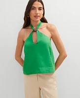 Ann Taylor Linen Blend Halter Top Natural Green Women's