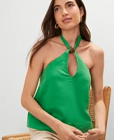 Ann Taylor Linen Blend Halter Top Natural Green Women's