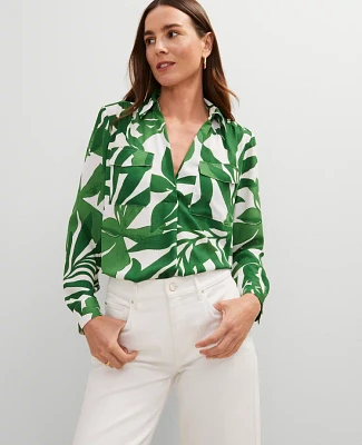 Ann Taylor Floral Camp Shirt Leafy Green Women's