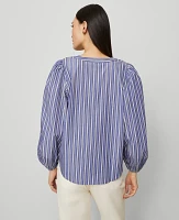 Ann Taylor Striped Puff Sleeve Blouse Shaded Periwinkle Women's