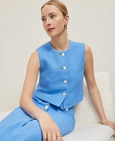 Ann Taylor Petite Tweed Cropped Vest Maritime Blue Women's