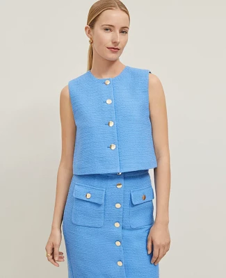 Ann Taylor Petite Tweed Cropped Vest Maritime Blue Women's