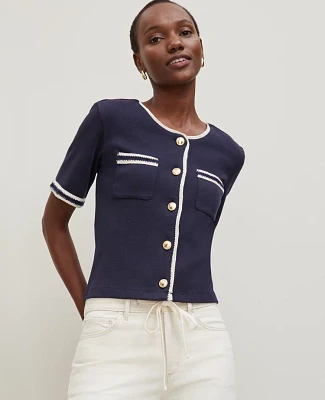 Ann Taylor Petite Crochet Trim Knit Jacket Women's