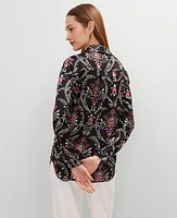 Ann Taylor Floral Camp Shirt Black Women's