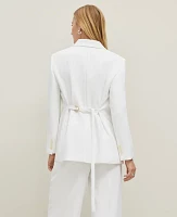 Ann Taylor Petite Crinkled Belted Blazer White Women's