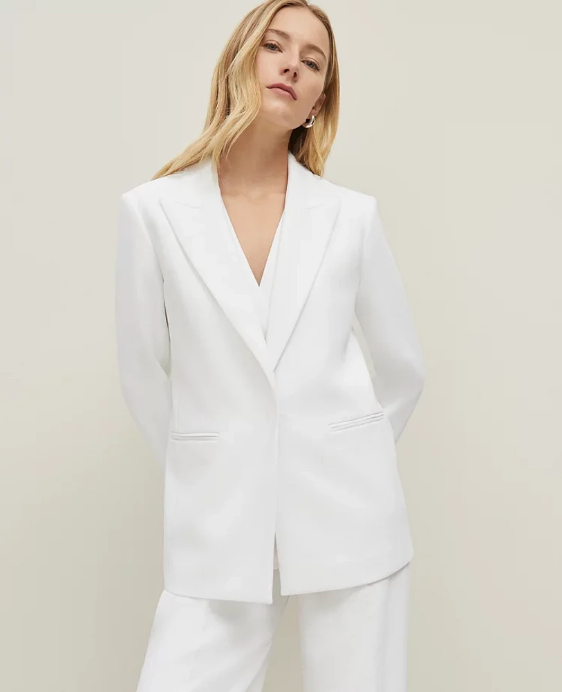 Ann Taylor Petite Crinkled Belted Blazer White Women's