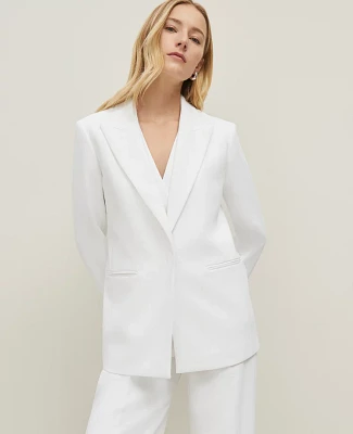 Ann Taylor Petite Crinkled Belted Blazer White Women's