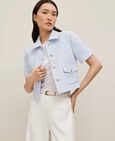 Ann Taylor Petite Tweed Jacket Size 16 Zephyr Blue Women's