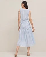 Ann Taylor Petite Floral Ruched Tie Dress Zephyr Blue B Women's
