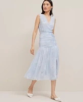 Ann Taylor Petite Floral Ruched Tie Dress Zephyr Blue B Women's