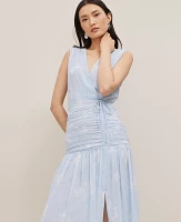 Ann Taylor Petite Floral Ruched Tie Dress Zephyr Blue B Women's