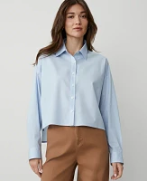 Ann Taylor Oversized Cropped High-Low Shirt Pristine Blue Women's