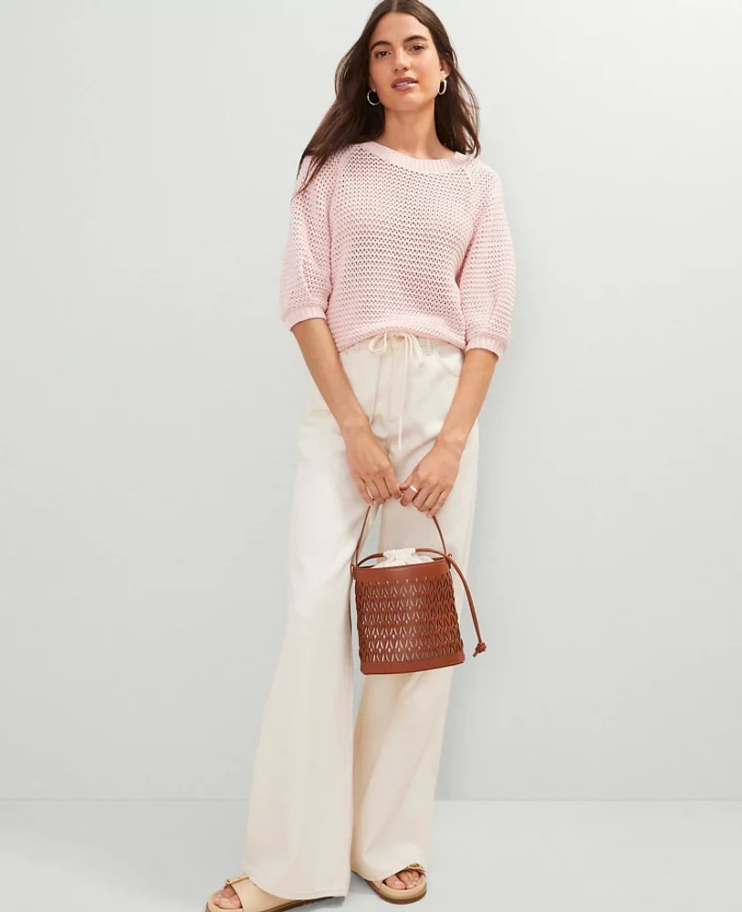 Ann Taylor Weekend Collection Perforated Crossbody Bucket Bag Midnight Mahogany Women's