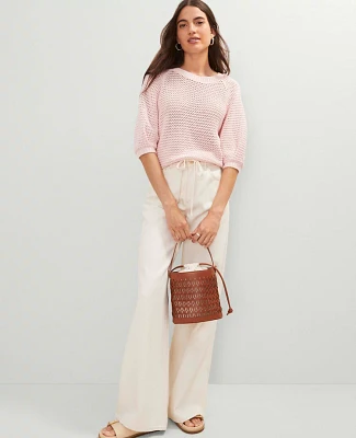 Ann Taylor Weekend Collection Perforated Crossbody Bucket Bag Midnight Mahogany Women's