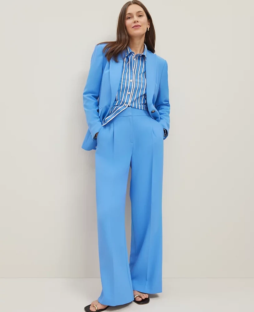Ann Taylor The Tall Wide-Leg Pant Fluid Crepe Maritime Blue Women's