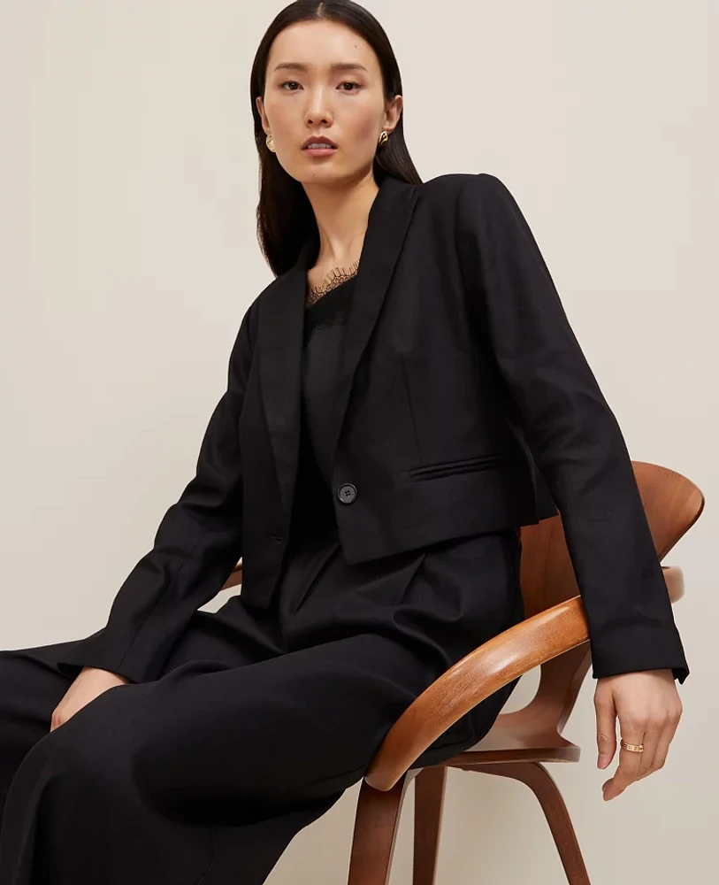 Ann Taylor The Cropped Blazer Linen Twill Black Women's