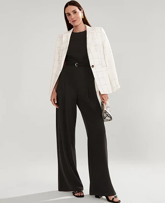 Ann Taylor Petite Belted Crew Neck Jumpsuit Black Women's