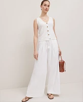 Ann Taylor Petite Weekend Collection Pull On Wide Leg Pant Linen Blend White Women's