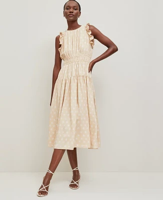 Ann Taylor Petite Petaled Ruffle Midi Dress Sands Edge Women's