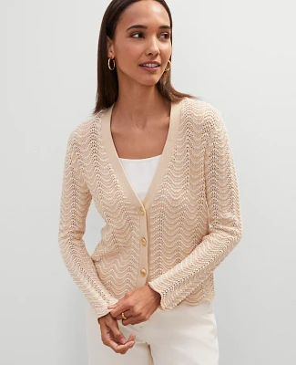 Ann Taylor Scalloped V-Neck Cardigan Women's