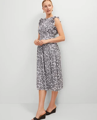 Ann Taylor Petite Floral Ruffle Midi Dress Black Women's